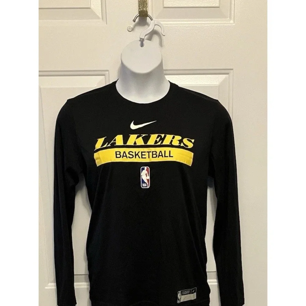 Womens NIKE LA Lakers NBA Long Sleeve Shirt Black Sz Medium M Basketball Dri Fit
